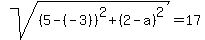 sqrt%28%285-%28-3%29%29%5E2%2B%282-a%29%5E2%29=17
