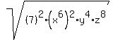 sqrt%28%287%29%5E2%2A%28x%5E6%29%5E2%2Ay%5E4%2Az%5E8%29