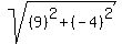 sqrt%28%289%29%5E2%2B%28%09-4%29%5E2%09%29