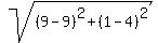 sqrt%28%289-9%29%5E2%2B%281-4%29%5E2%29