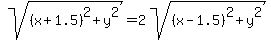 sqrt%28%28x%2B1.5%29%5E2%2By%5E2%29+=+2sqrt%28%28x-1.5%29%5E2%2By%5E2%29