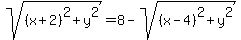 sqrt%28%28x%2B2%29%5E2%2By%5E2%29=8-sqrt%28%28x-4%29%5E2%2By%5E2%29