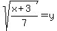 sqrt%28%28x%2B3%29%2F7%29+=+y