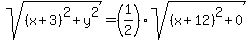 sqrt%28%28x%2B3%29%5E2%2By%5E2%29=%281%2F2%29sqrt%28%28x%2B12%29%5E2%2B0%29