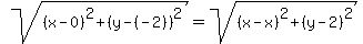 sqrt%28%28x-0%29%5E2%2B%28y-%28-2%29%29%5E2%29=sqrt%28%28x-x%29%5E2%2B%28y-2%29%5E2%29