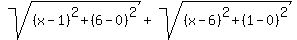 sqrt%28%28x-1%29%5E2%2B%286-0%29%5E2%29%2Bsqrt%28%28x-6%29%5E2%2B%281-0%29%5E2%29