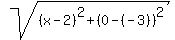sqrt%28%28x-2%29%5E2+%2B+%280-%28-3%29%29%5E2%29