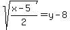 sqrt%28%28x-5%29%2F2%29=y-8
