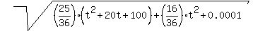 sqrt%28+%2825%2F36%29%28t%5E2%2B20t%2B100%29%2B%2816%2F36%29t%5E2%2B0.0001%29
