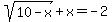 sqrt%2810-x%29%2Bx=-2