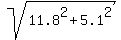 sqrt%2811.8%5E2+%2B+5.1%5E2%29