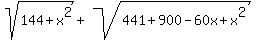 sqrt%28144%2Bx%5E2%29+%2B+sqrt%28441%2B900-60x%2Bx%5E2%29+