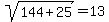 sqrt%28144+%2B+25%29+=+13