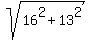 sqrt%2816%5E2+%2B+13%5E2%29