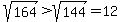 sqrt%28164%29%3Esqrt%28144%29=12