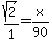 sqrt%282%29%2F1+=+x%2F90