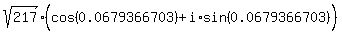 sqrt%28217%29%28cos%280.0679366703%29%5E%22%22%2Bi%2Asin%280.0679366703%29%29