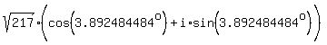 sqrt%28217%29%28cos%283.892484484%5Eo%29%5E%22%22%2Bi%2Asin%283.892484484%5Eo%29%29