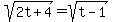 sqrt%282t%2B4%29+=+sqrt%28t-1%29