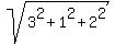 sqrt%283%5E2+%2B+1%5E2+%2B+2%5E2%29
