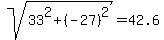 sqrt%2833%5E2+%2B+%28-27%29%5E2%29+=+42.6