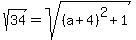 sqrt%2834%29+=+sqrt%28%28a%2B4%29%5E2%2B1%29