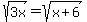 sqrt%283x%29=sqrt%28x%2B6%29