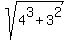 sqrt%284%5E3+%2B+3%5E2%29