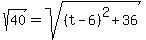 sqrt%2840%29=sqrt%28%28t-6%29%5E2%2B36%29