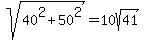 sqrt%2840%5E2+%2B+50%5E2%29+=+10sqrt%2841%29