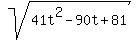 sqrt%2841t%5E2+-+90t+%2B+81%29