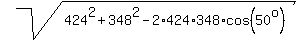sqrt%28424%5E2+%2B+348%5E2+-+2%2A424%2A348%2Acos%2850%5Eo%29%29