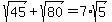 sqrt%2845%29%2Bsqrt%2880%29=7%2Asqrt%285%29