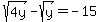 sqrt%284y%29+-+sqrt%28y%29+=+-15