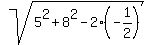 sqrt%285%5E2+%2B+8%5E2+-+2%2A%28-1%2F2%29%29