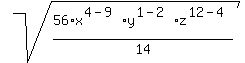sqrt%2856%2Ax%5E%284-9%29%2Ay%5E%281-2%29%2Az%5E%2812-4%29%2F14%29
