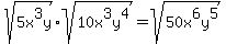 sqrt%285x%5E3y%29%2Asqrt%2810x%5E3y%5E4%29+=+sqrt%2850x%5E6y%5E5%29+