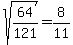 sqrt%2864%2F121%29=8%2F11