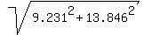 sqrt%289.231%5E2+%2B+13.846%5E2%29