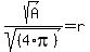 sqrt%28A%29%2Fsqrt%28%284%2Api%29%29=r