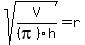 sqrt%28V%2F%28pi%29h%29+=+r