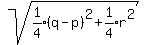 sqrt%28expr%281%2F4%29%28q-p%29%5E2%2Bexpr%281%2F4%29r%5E2%29