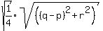 sqrt%28expr%281%2F4%29%29sqrt%28%28%28q-p%29%5E2%2Br%5E2%29%29