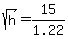 sqrt%28h%29+=+15%2F1.22