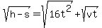sqrt%28h-s%29=sqrt%2816t%5E2%29%2Bsqrt%28vt%29