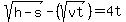 sqrt%28h-s%29-%28sqrt%28vt%29%29=4t