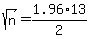 sqrt%28n%29+=+1.96%2A13%2F2