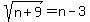 sqrt%28n%2B9%29=n+-+3