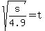 sqrt%28s%2F4.9%29=t