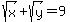 sqrt%28x%29+%2B+sqrt%28y%29+=+9